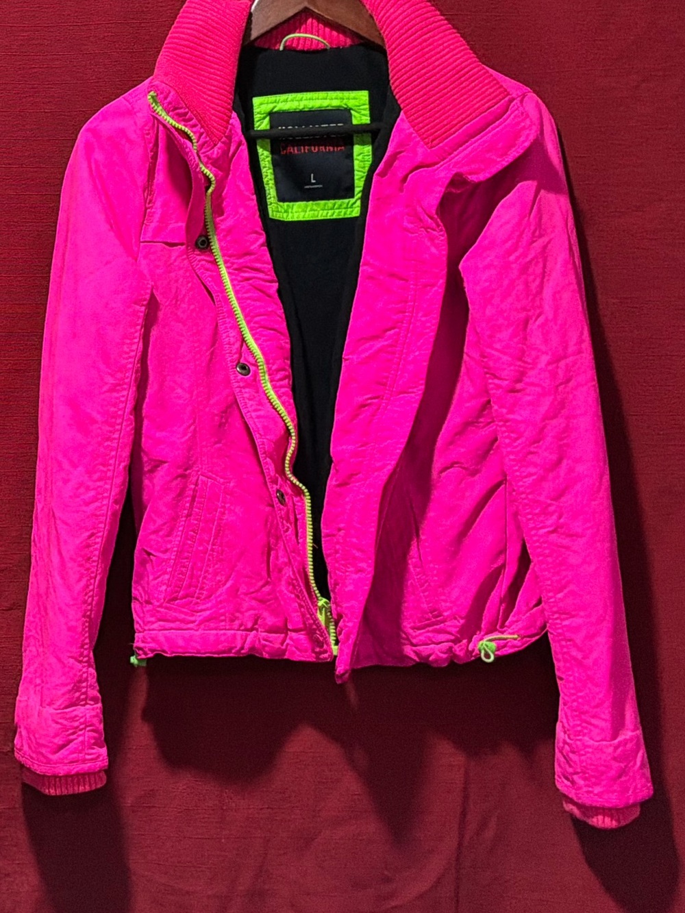 Hollister Hot Pink Bomber Jacket with Neon Green Trim